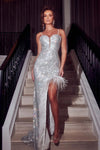 Prom Dresses Long Spaghetti Strap Beaded Prom Dress Silver