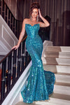 Prom Dresses Long Strapless Mermaid Prom Dress Ocean Blue