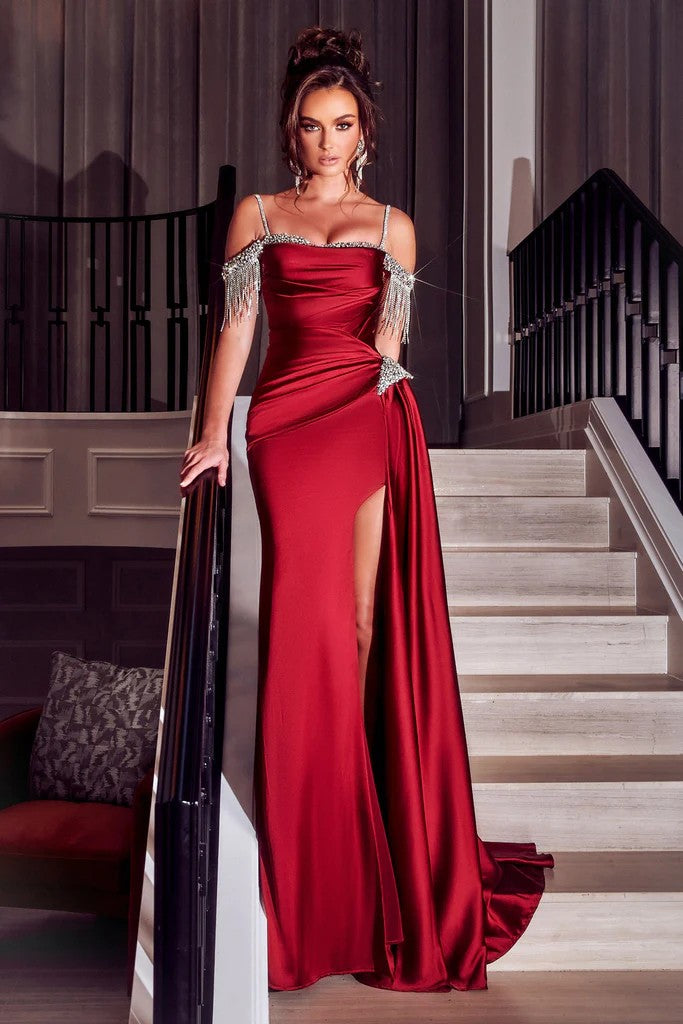 Prom Dresses Long Off Shoulder Beaded Prom Gown Red