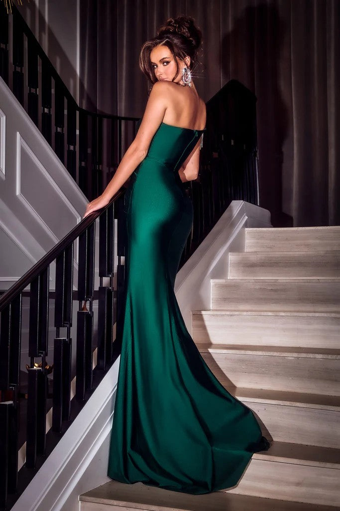Prom Dresses Beaded Long One Shoulder Prom Gown Emerald