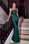 Prom Dresses Beaded Long One Shoulder Prom Gown Emerald