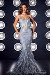 Prom Dresses Long Beaded Feather Mermaid Prom Dress Silver