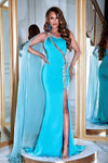 Prom Dresses Long Cape Fitted Prom Dress Aqua