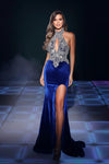 Prom Dresses Long Beaded Halter Prom Dress Cobalt