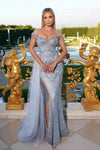 Prom Dresses Long Off Shoulder Beaded Prom Gown Silver