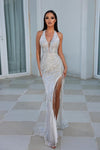 Prom Dresses Long Beaded Halter Prom Dress Ivory