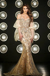 Prom Dresses Long Off Shoulder Beaded Prom Gown Champagne