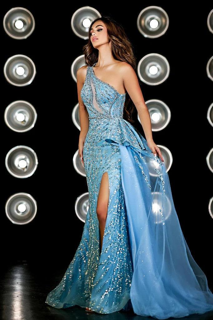 Prom Dresses Long One Shoulder Overskirt Prom Gown Blue