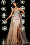 Prom Dresses Beaded Long Cape Prom Dress Blush