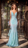 Prom Dresses Prom Fitted Long Sequin Formal Evening Dress  Celeste Blue