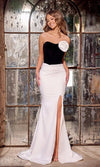 Prom Dresses Fitted Slit Long Formal Velvet Prom Dress Black White