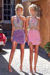 Cocktail Dresses Beaded Short Prom Fitted Mini Dress Pink