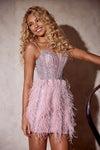 Cocktail Dresses Short Beadwork Feather Homecoming Dress Pink