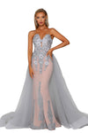 Prom Dresses Long Fitted Overskirt Prom Dress Silver Nude