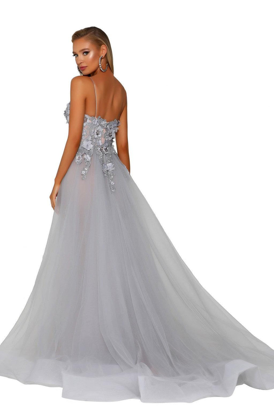 Prom Dresses Long Fitted Overskirt Prom Dress Silver Nude