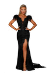 Prom Dresses Long Cap Sleeve Glitter Lace Formal Gown Black