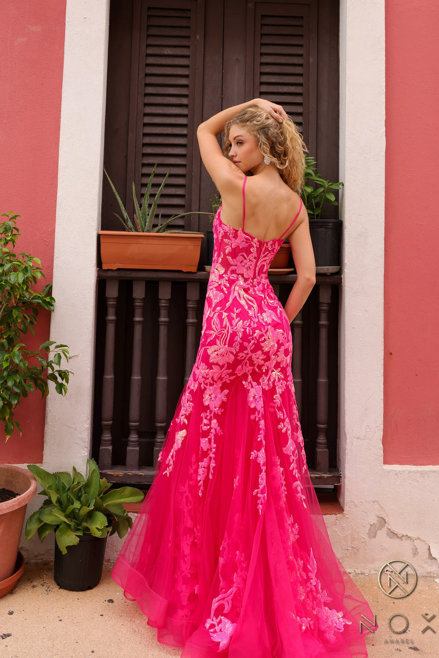 Prom Dresses Sequins Mermaid Long Prom Gown Coral Fuchsia