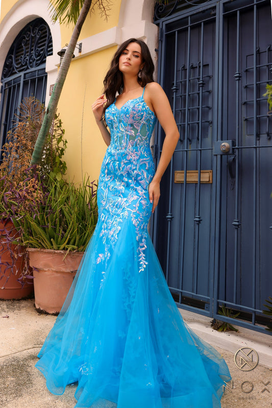 Prom Dresses Sequins Mermaid Long Prom Gown Ocean Blue