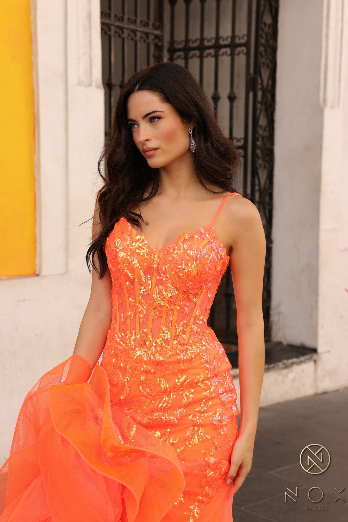 Prom Dresses Sequins Mermaid Long Prom Gown Neon Orange