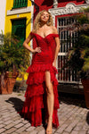Prom Dresses Fitted Long Ruffled Prom Dress Red