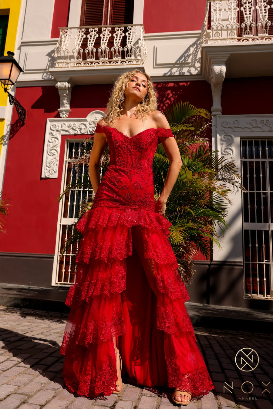 Prom Dresses Fitted Long Ruffled Prom Dress Red