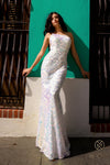 Prom Dresses Fitted Long Prom Sequins Dress White Multi