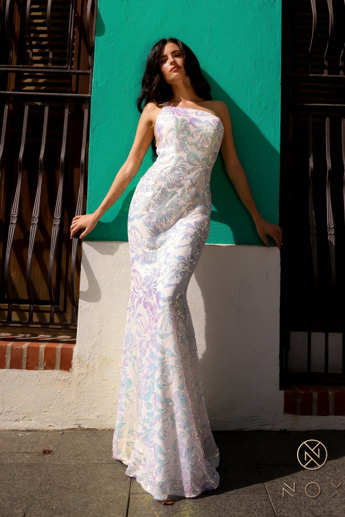 Prom Dresses Fitted Long Prom Sequins Dress White Multi