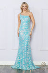 Prom Dresses Fitted Long Prom Sequins Dress Aqua Blue
