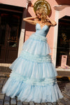 Prom Dresses Layered Ruffle Skirt Long Prom Ballgown Light Blue