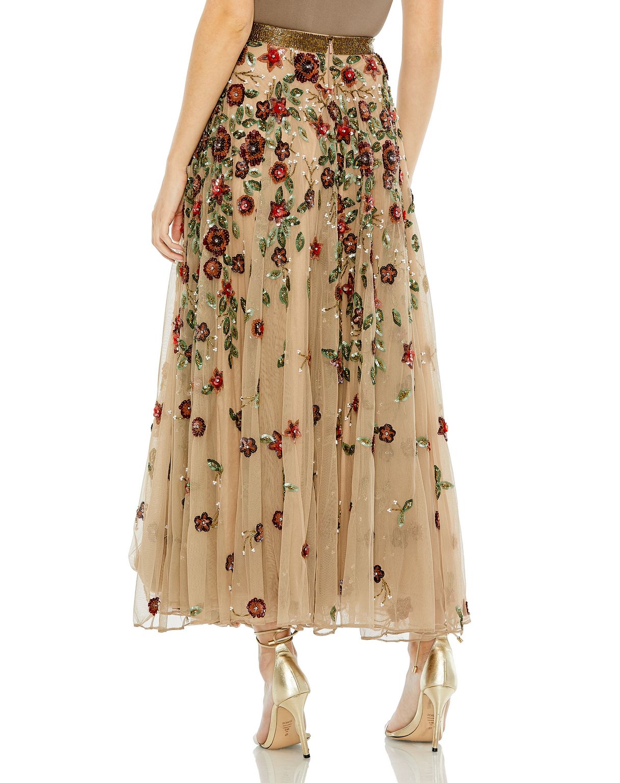 Skirt Floral Beaded Long Chiffon Skirt Only Coffee