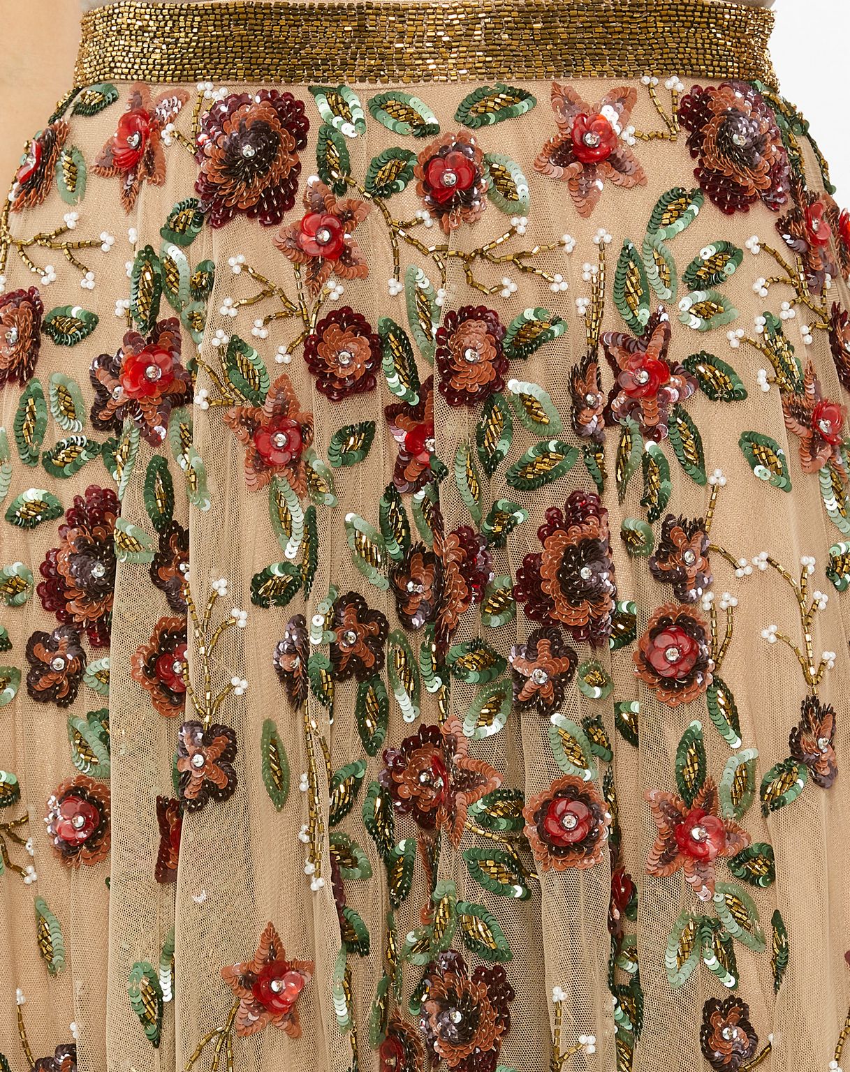 Skirt Floral Beaded Long Chiffon Skirt Only Coffee