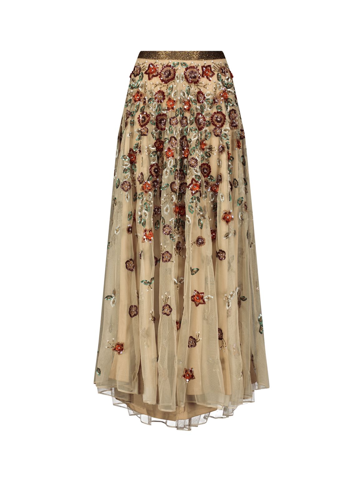 Skirt Floral Beaded Long Chiffon Skirt Only Coffee