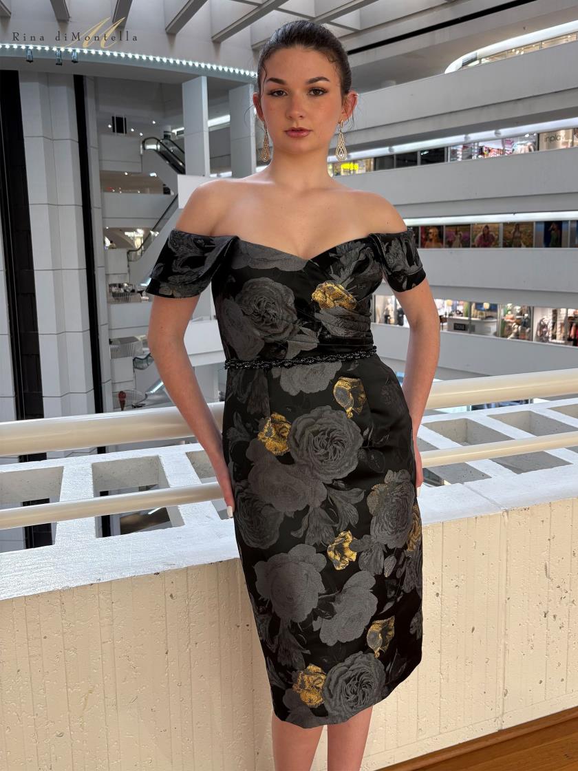 Cocktail Dresses Floral Fitted Cocktail Knee Length Dress Black Multi