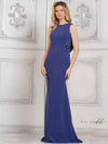 Formal Dresses Beaded Back Panel Drape Long Formal Dress Blue Iris