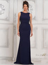Formal Dresses Beaded Back Panel Drape Long Formal Dress Navy