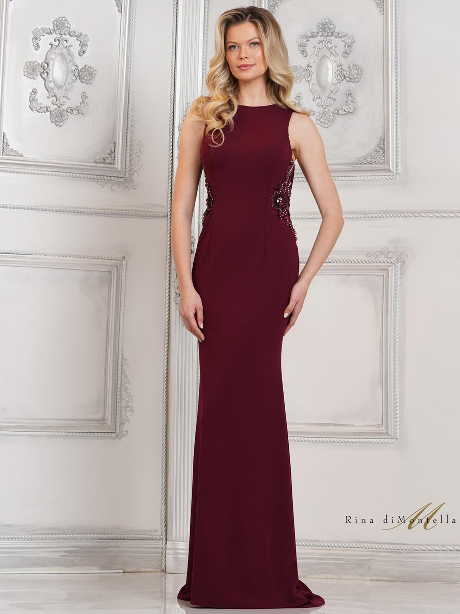 Formal Dresses Beaded Back Panel Drape Long Formal Dress Wine
