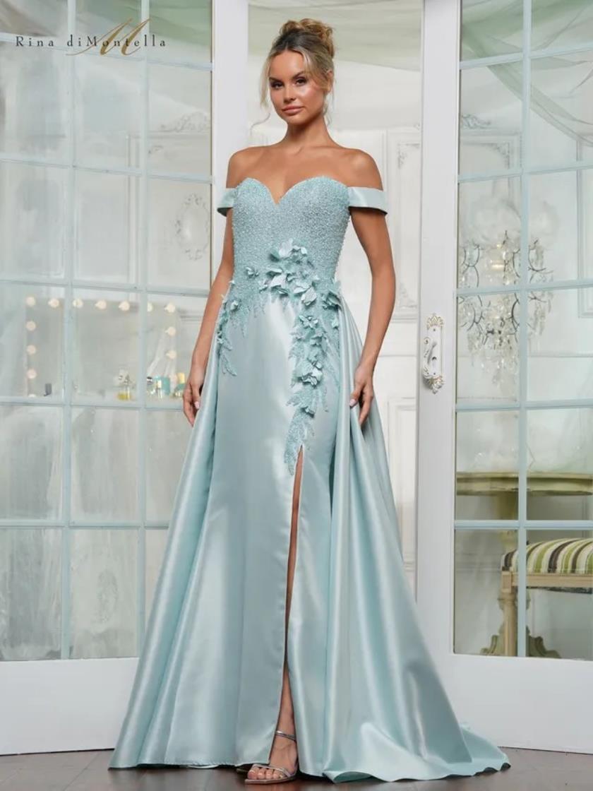 Plus Size Dresses Beaded 3D Floral Long Plus Size Formal Dress Light Seafoam