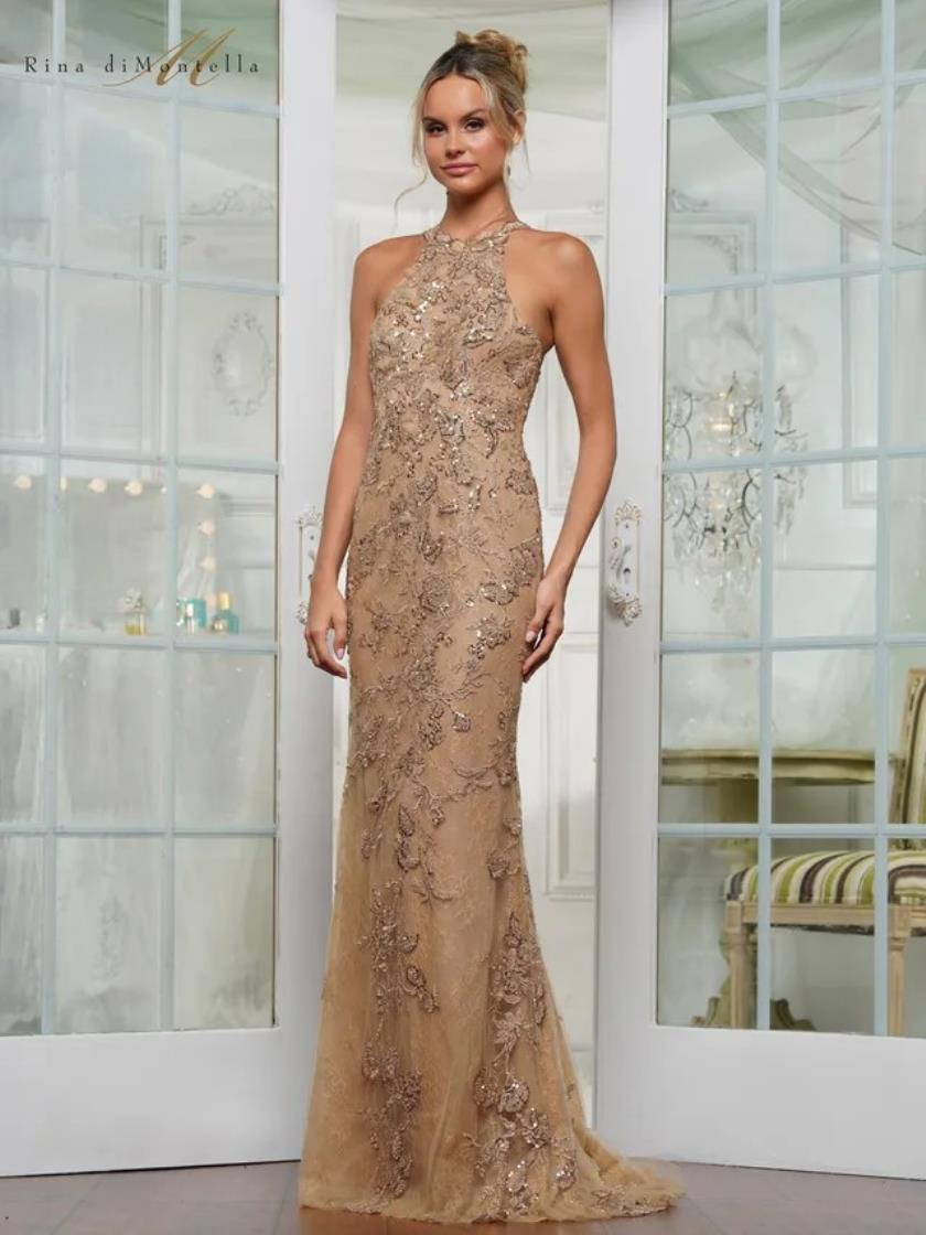 Formal Dresses Fitted Evening Long Formal Dress Gold