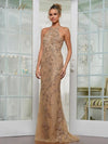 Formal Dresses Fitted Evening Long Formal Dress Gold