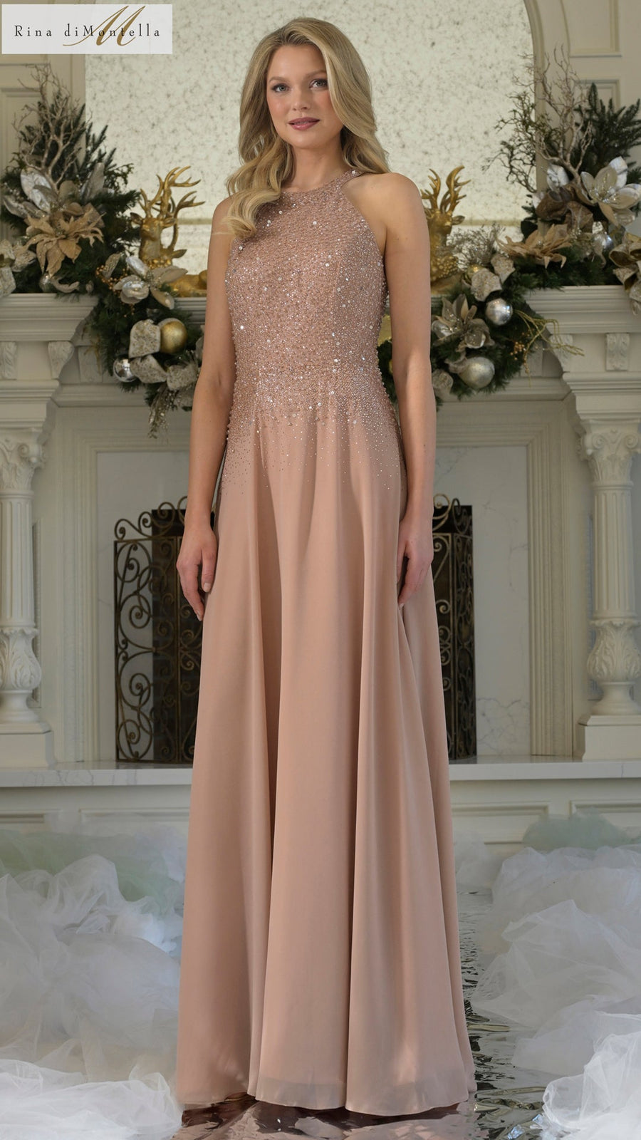Formal Dresses Long Formal Pleated Evening Dress Rose gold