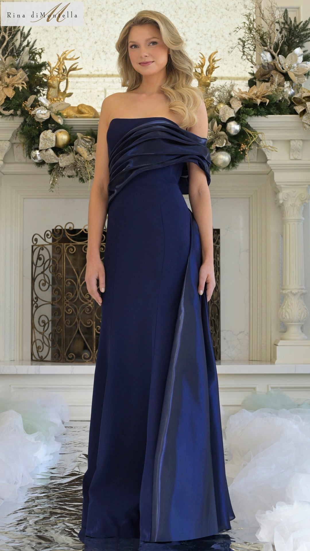Formal Dresses Long Formal Evening Pleated Dress Navy