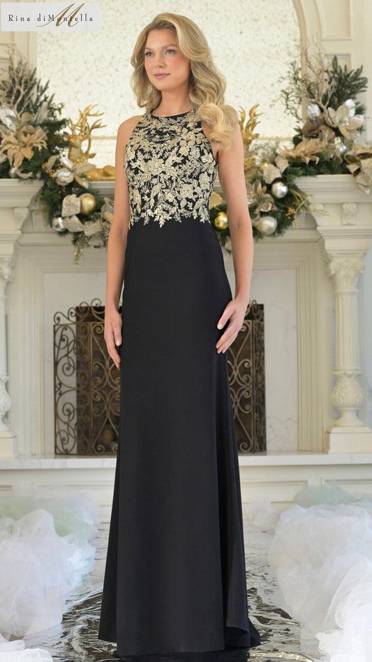 Formal Dresses Fitted Formal Long Evening Dress Black Gold