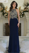 Formal Dresses Fitted Formal Long Evening Dress Navy Gold