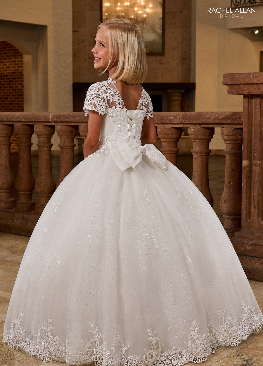 Flower Girl Dresses Long Glitter Ball Gown Flower Girl Applique Dress Ivory