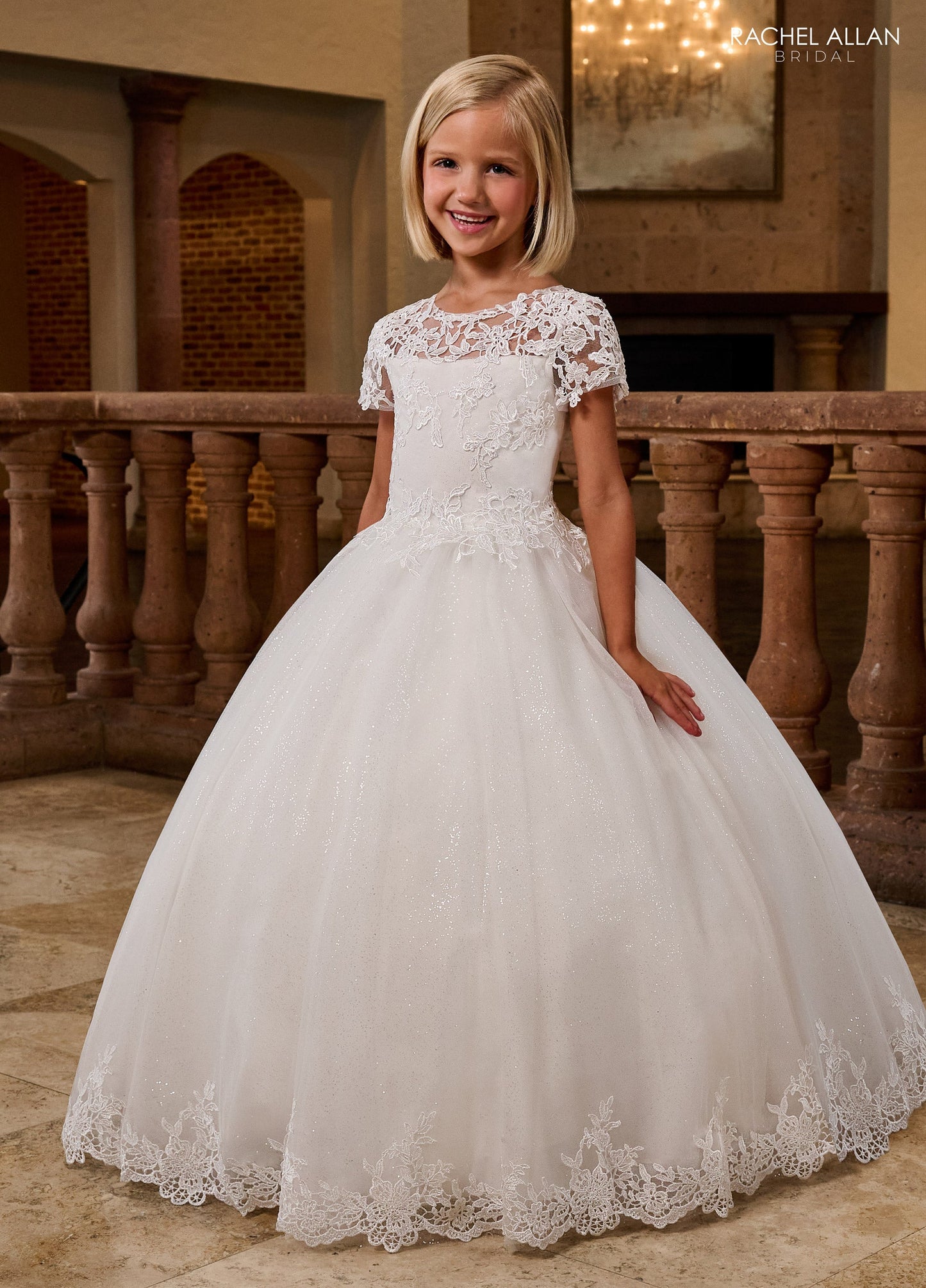 Flower Girl Dresses Long Glitter Ball Gown Flower Girl Applique Dress Ivory