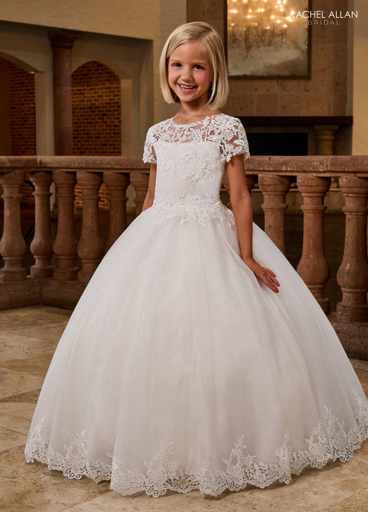Flower Girl Dresses Long Glitter Ball Gown Flower Girl Applique Dress Ivory