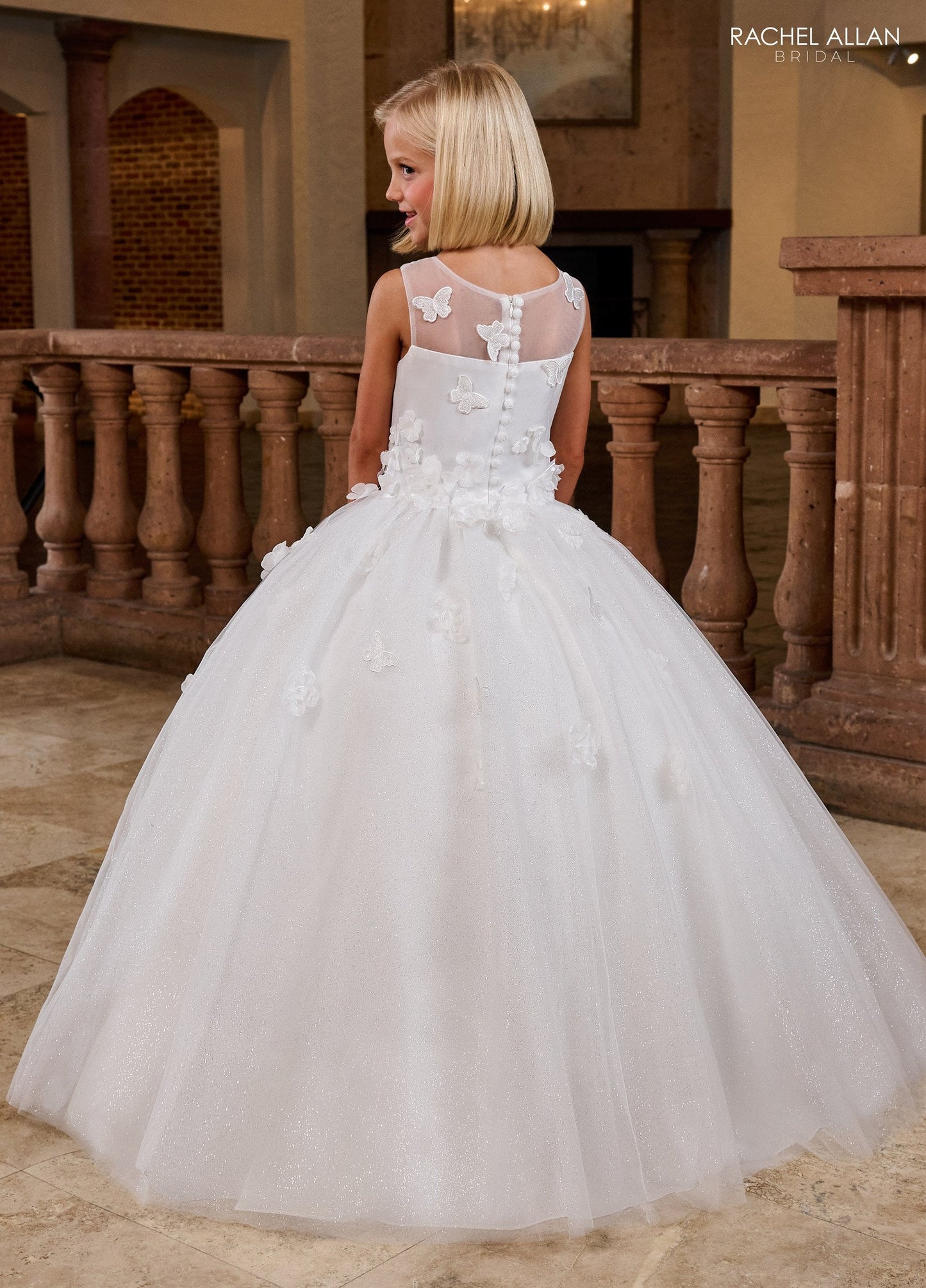 Flower Girl Dresses Long 3D Floral Applique Flower Girl Glitter Dress Ivory