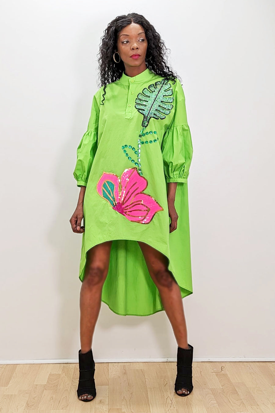 Cocktail Dresses Long Sleeve Sequin Hi Low Dress  Green