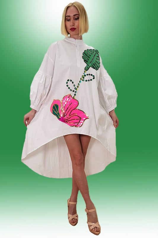 Cocktail Dresses Long Sleeve Sequin Hi Low Dress  White