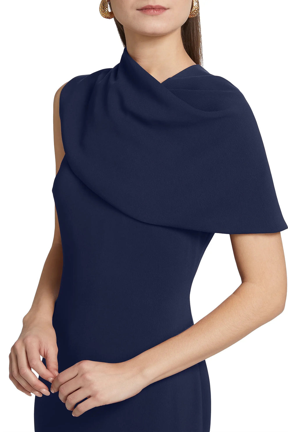 Cocktail Dresses Fitted Cape Cocktail Midi Dress Navy
